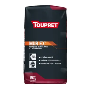 TOUPRET Enduit Murex, Sac De 15kg, Enduit Pour Reboucher Et Réparer, Réparation Sans Coffrage, Adhérence Tous Supports