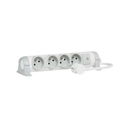 Rallonge Multiprise 4 prises LeGrand, 16A, 230V, 3300W, Bloc Rotatif et Cordon 1,5m, Rallonge Blanc/gris, Brancher Tous Types d'Appareils, Electroménager et Electronique