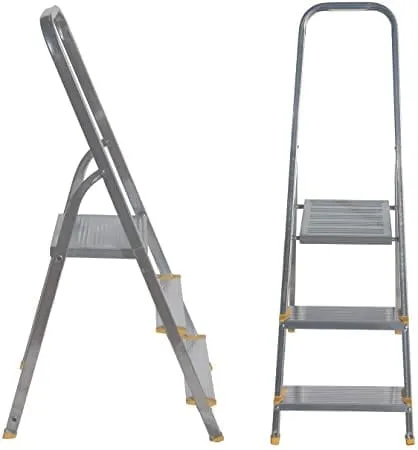 ECOPLUS Escabeau 3 Marches, Matériel Pour Travaux En Hauteur, Accessoires Indispensables Pour La Maison, Escabeau En Aluminium