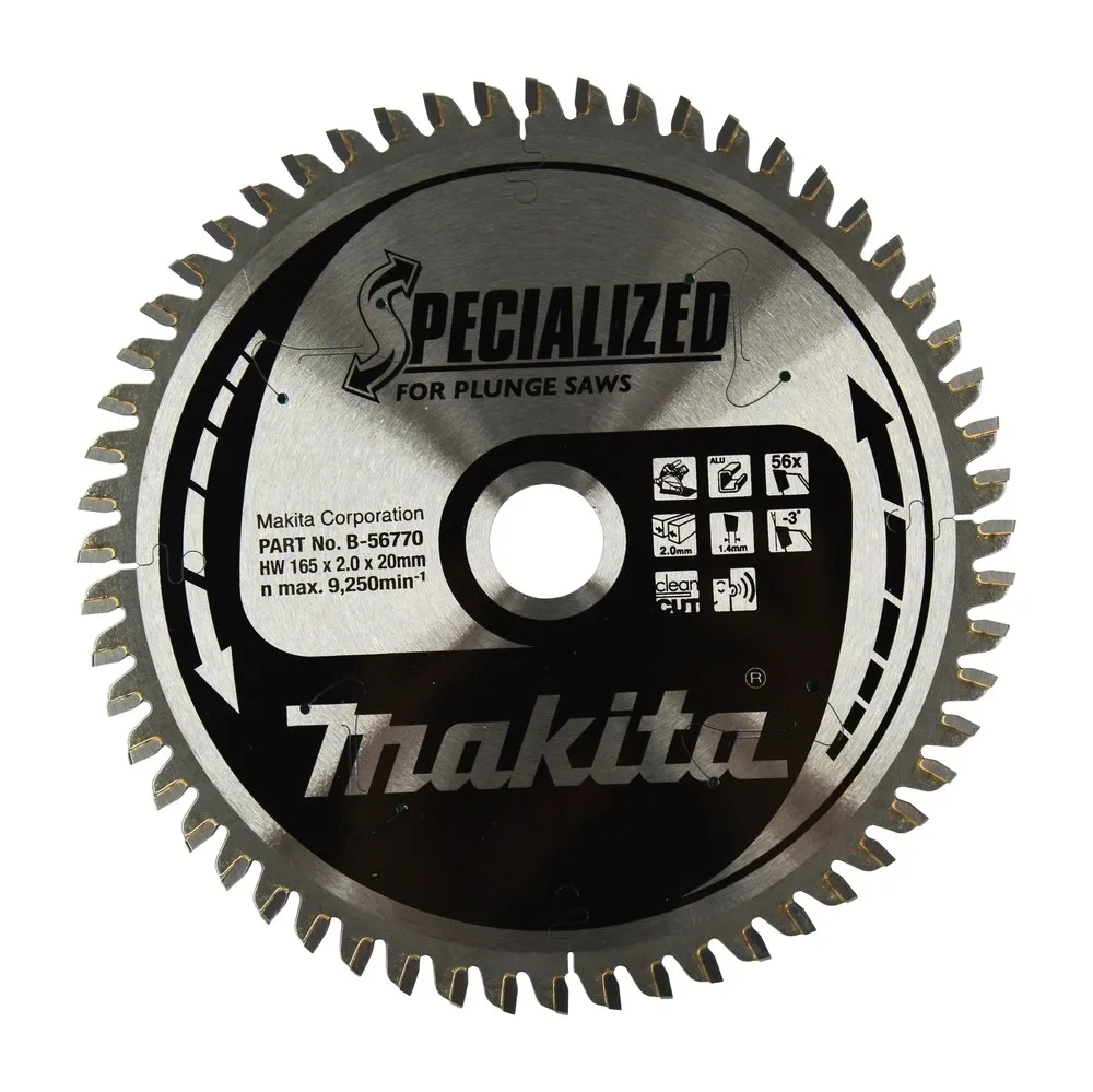 Makita B-56770 Lame Carbure Aluminium Spécial 56 Dents, Diamètre 165mm, Pour Scie Circulaire Plongeante, Dimensions 165x200, Découpe Aluminium, Découpe Bois, Bricolage