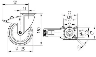 Roulettes Pivotantes A Blocage Total Suiveur, TENTE 2477PJO125P50, Diamètre Roue 125 mm, Chape En Acier Embouti, Finiton Zinguée, Moyeu Lisse