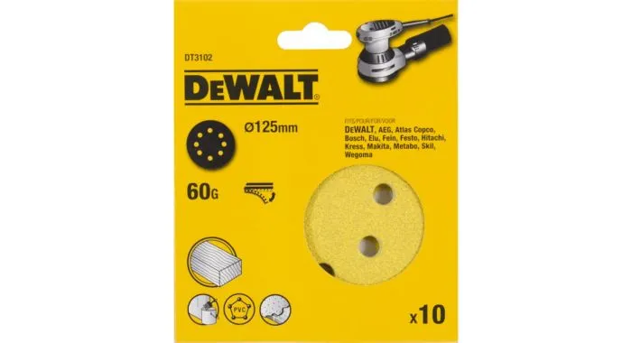 DEWALT Disque Abrasif Velcro DT3102, 8 Perforations, Grain 60, Pour Ponceuse Orbitale