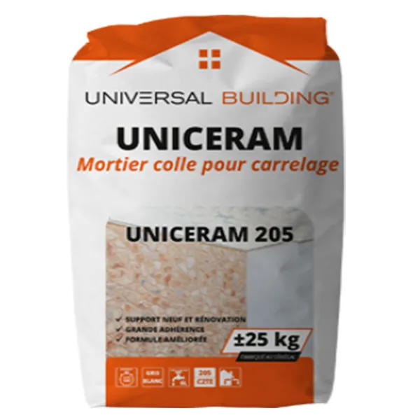 UNIVERSAL BUILDING Uniceram 205 Gris, Sac 25Kg, Mortier Spécial Pour Carrelage Et Marbre, Idéal Pour Support Neuf Et Rénovation