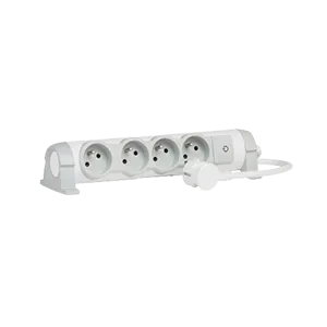Rallonge Multiprise 4 prises LeGrand, 16A, 230V, 3300W, Bloc Rotatif et Cordon 1,5m, Rallonge Blanc/gris, Brancher Tous Types d'Appareils, Electroménager et Electronique
