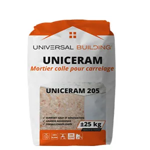 UNIVERSAL BUILDING Uniceram 205 Gris, Sac 25Kg, Mortier Spécial Pour Carrelage Et Marbre, Idéal Pour Support Neuf Et Rénovation