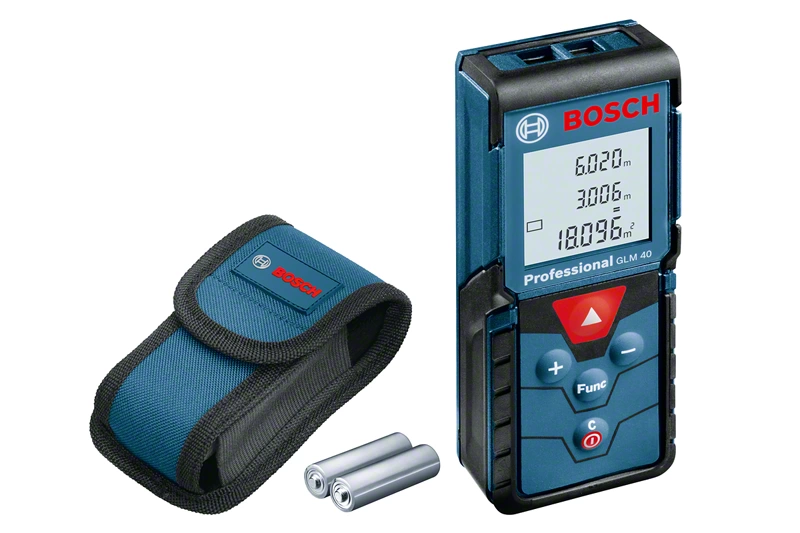 BOSCH GLM40 Professionnel Télémètre Laser, Boitier Compact, Tout-en-un, Mesure De Surface, Volume, Mesure De Distance