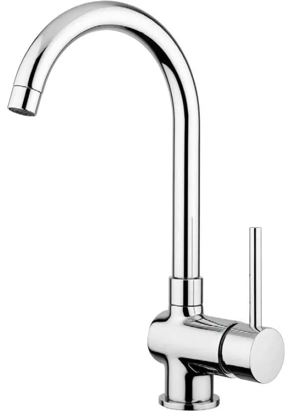 Mitigeur de Cuisine à Bec Pivotante, Mitigeur Evier Bec Tube Chromé, Débit 14l/mn à 3 Bars, Poignée Latérale