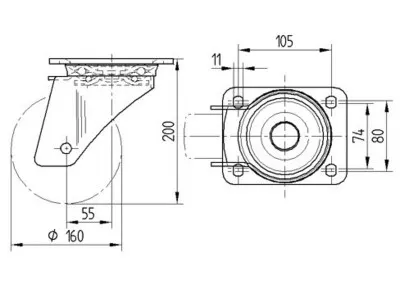 Roulettes Pivotantes Zeta, TENTE 4680ITP160P63, Diamètre 160 mm, Fixation A Platine, Pivot Sur Double Rangée De Billes Sur Cuvettes En Acier Trempé