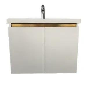 GENERIC Meuble De Douche En Bois Laminé Blanc 60x50cm, Deux Tiroirs Abattants, Miroir, Meuble de salle de bain De Luxe