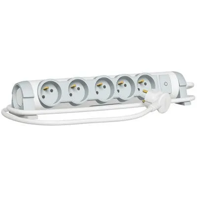 Rallonge Multiprise 5 prises LeGrand, 16A, 230V, 3300W, Bloc Rotatif et Cordon 1,5m, Rallonge Blanc/gris, Brancher Tous Types d'Appareils, Electroménager et Electronique