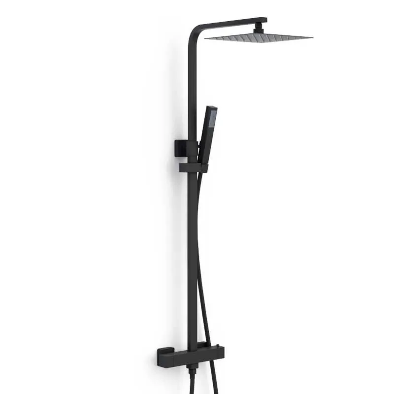 Colonne de Douche Thermostatique Noire Matte en Inox, Acier Inoxydable, Pour Salle de Bain Classique ou Moderne, Forme Carrée