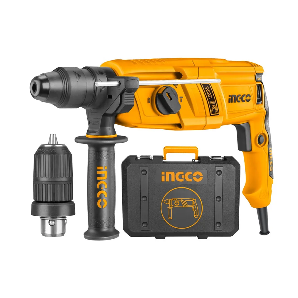 INGCO Marteau rotatif, Perceuse Rotatif RGH9018-2, 800 W, Puissance Impact de 2.5J, Système de Mandrin SDS Plus, Système de Changement Rapide, Bricolage