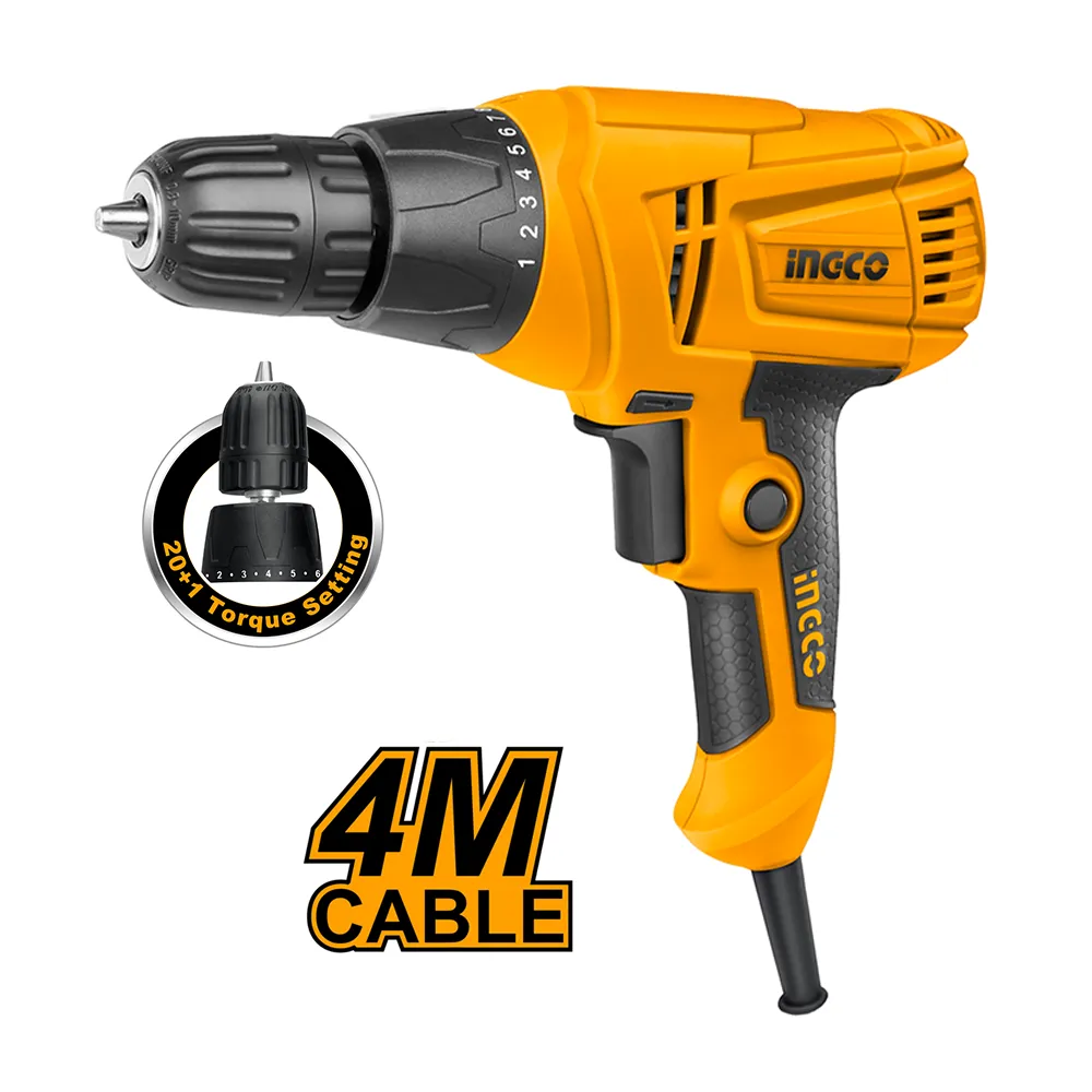 Perceuse Electrique INGCO ED2808, 280W Puissance Moteur, Câble Ajouté de 4m, Capacité de Perçage de 10mm, Bricolage