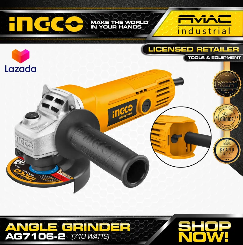 Meuleuse d'angle INGCO AG7106-2, 710W, 11000 tours/minute, Ponçage, Polissage
