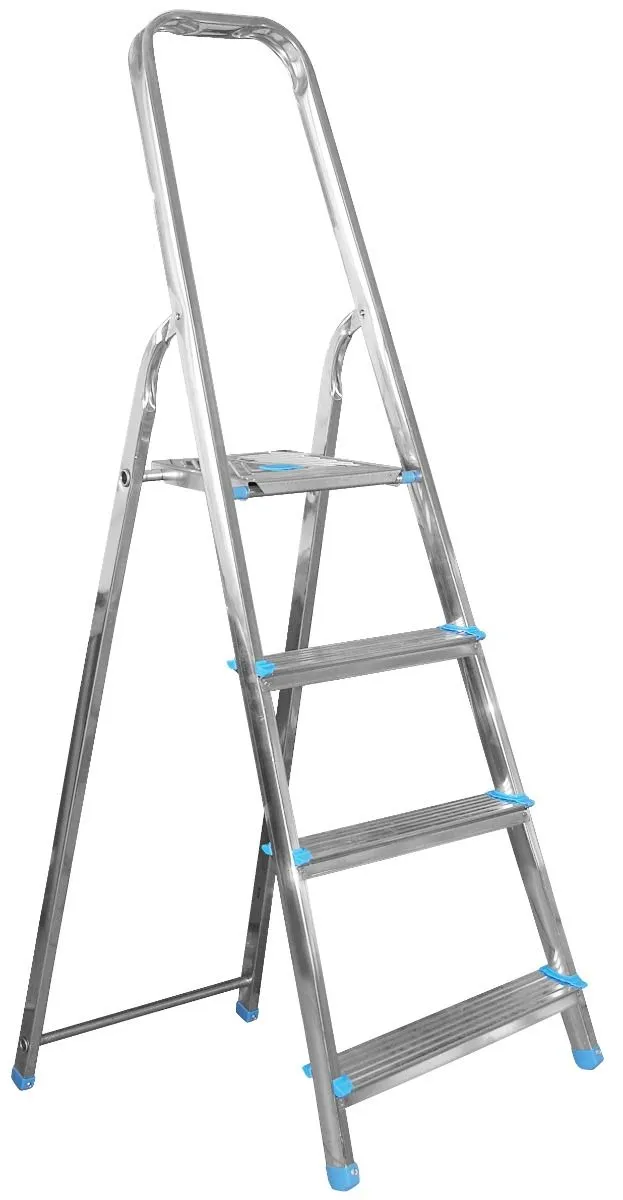 ALU ECOPLUS Escabeau 4 Marches, Utilisation Sol Plat, Matériel Pour Travaux En Hauteur, Système De Fixation De Marches Breveté