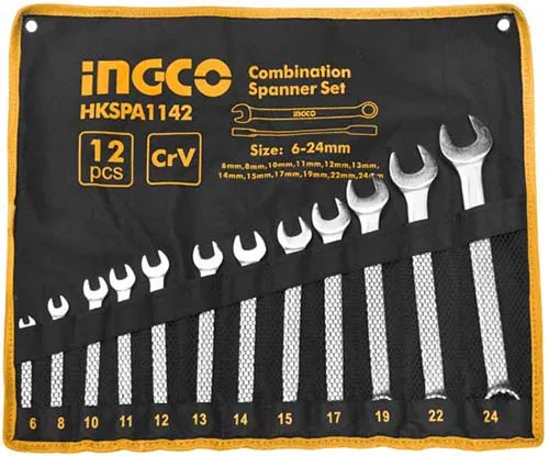 INGCO Jeu de Clés Mixtes, 12 Clés De 6 à 24mm, Outils du Mécanicien, Réparation Machines